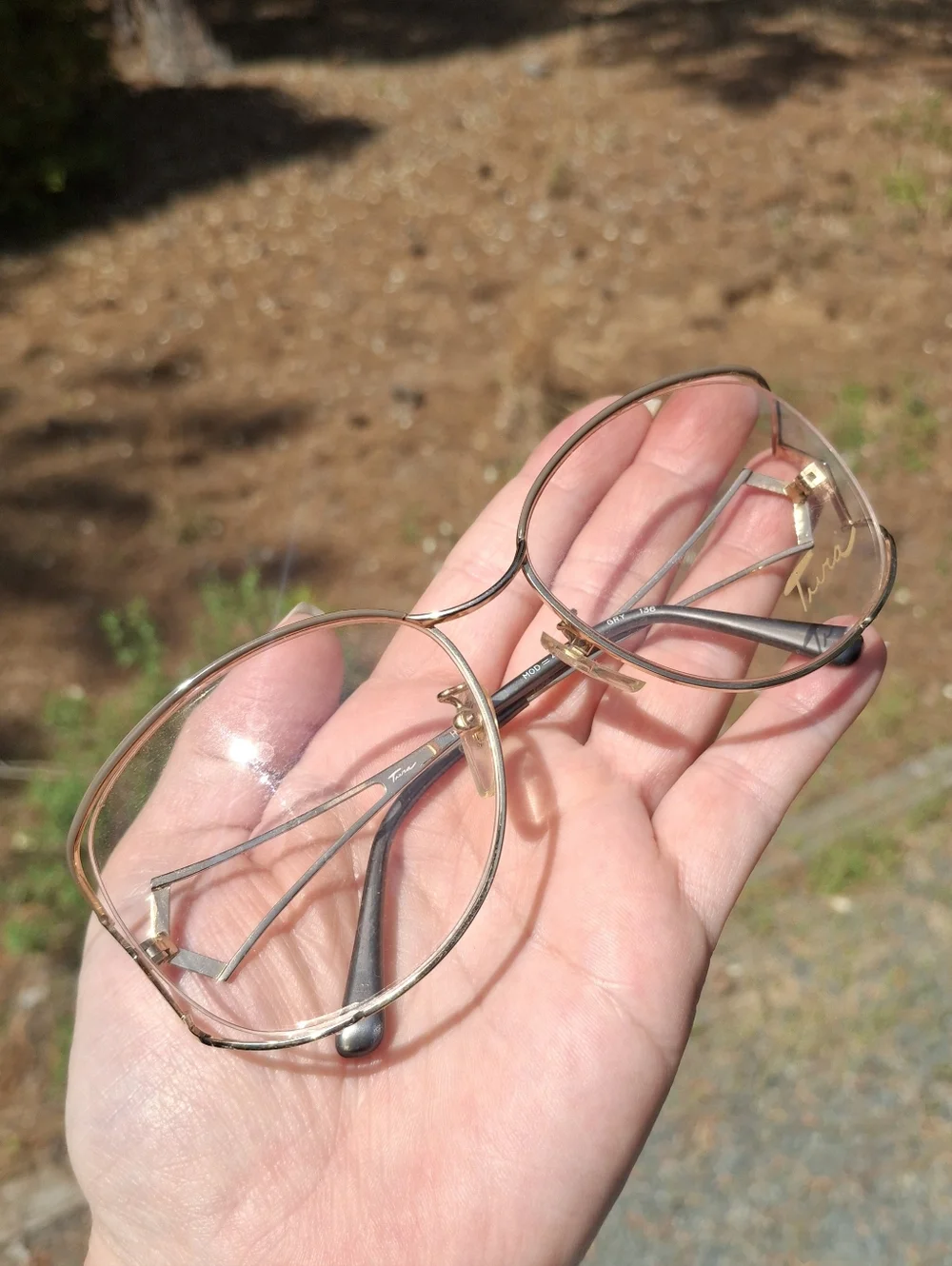 Brand New 90's Vintage Dead Stock Tura 406 Gold Tone & Taupe Eyeglasses